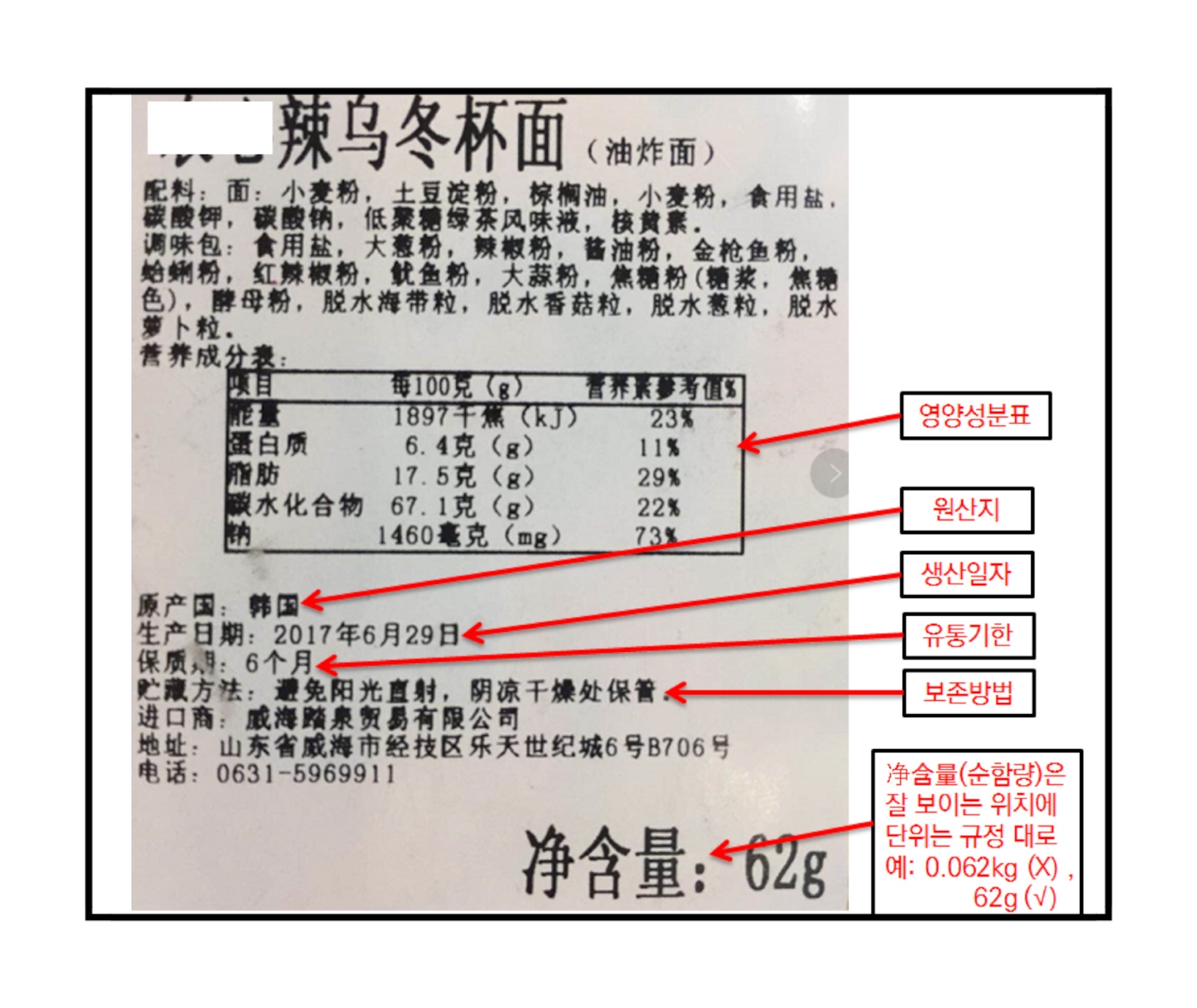 중국어 라벨 표시 예시